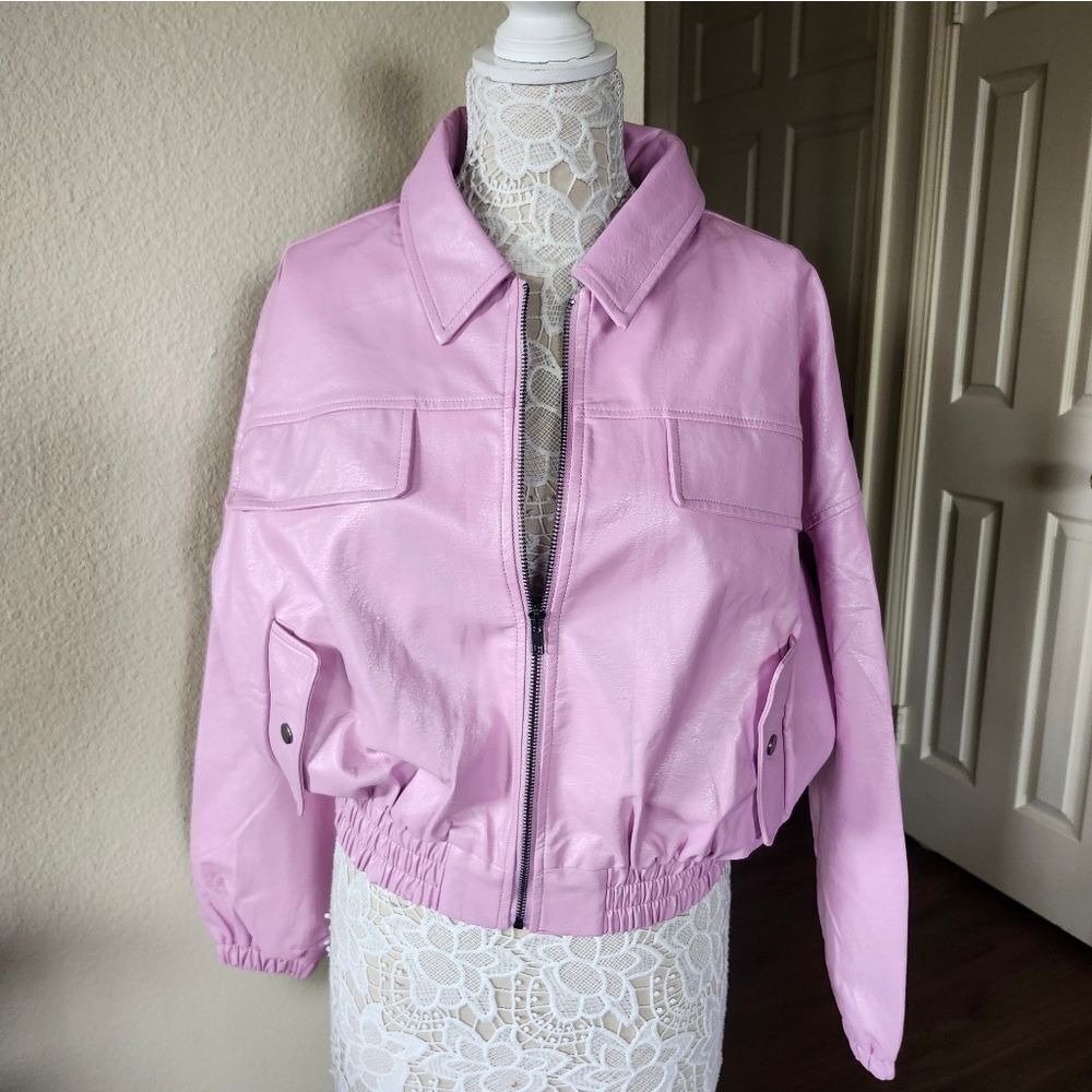 White‎ Birch Barbiecore Streetwear Lilac Faux Leather Jacket Size Medium